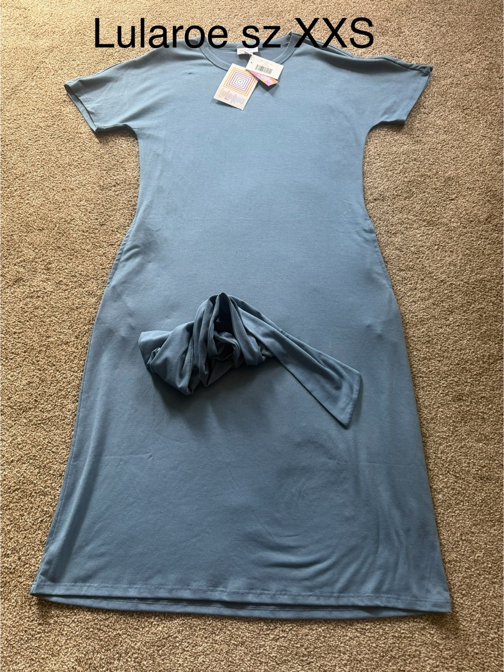 LuLaRoe XXS Dusty Blue Short Sleeve Midi with Belt